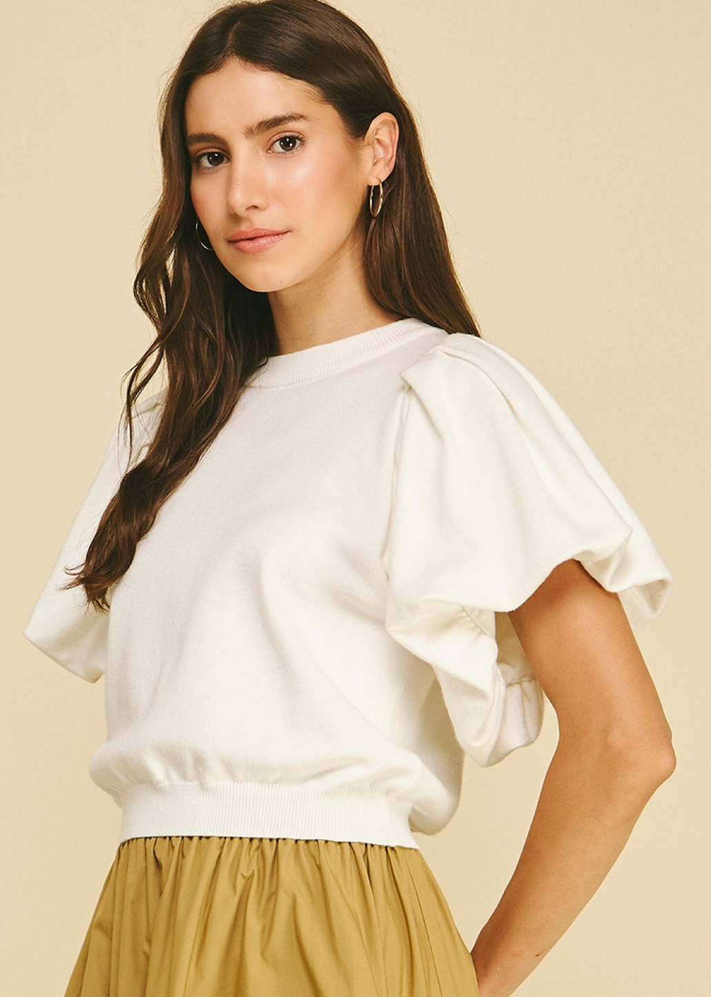 Crewneck Puff Sleeve Knit Top