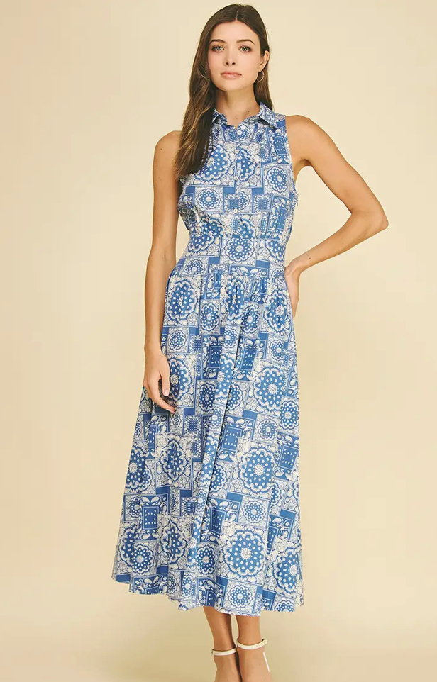 Medallion Print Button Down Maxi Dress
