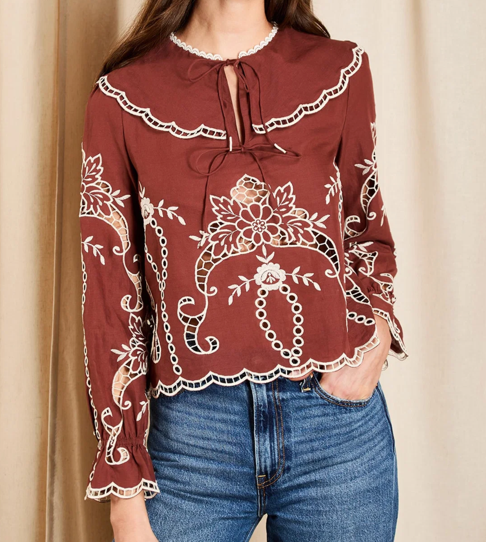 Milica Bohemia Scallop Eyelet Top