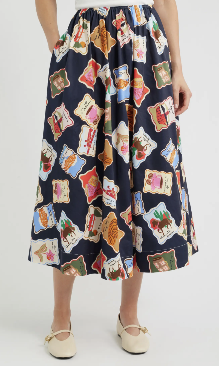 Stamp Print Borth Midi Skirt