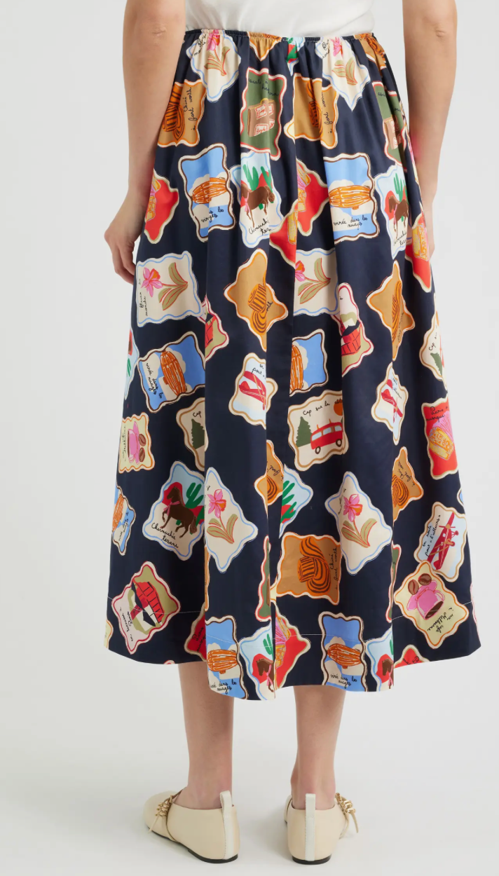 Stamp Print Borth Midi Skirt