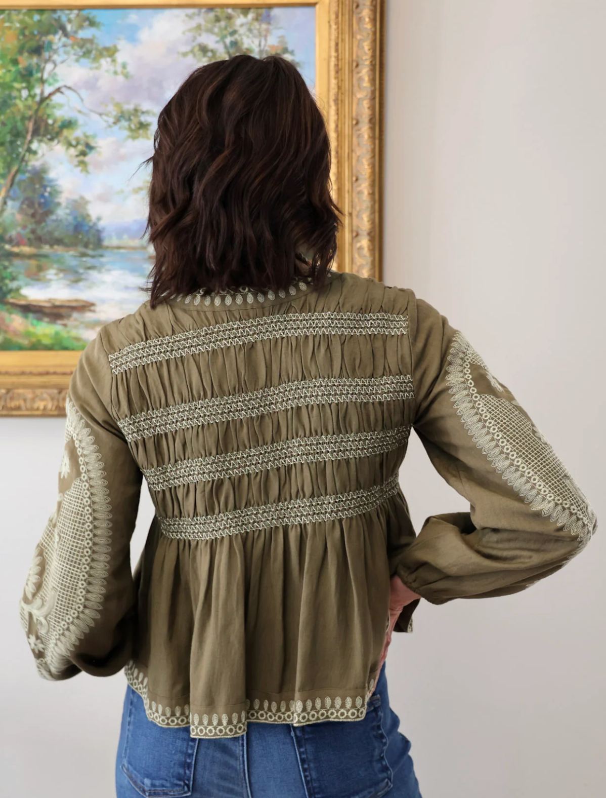 Suzanne Embroidered Jacket in Deep Olive