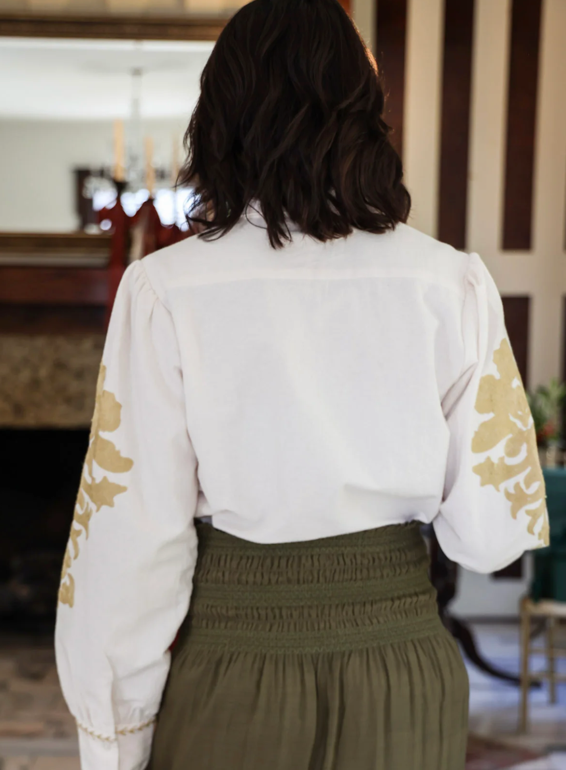 Layla Embroidered Blouse in Off White Chambray