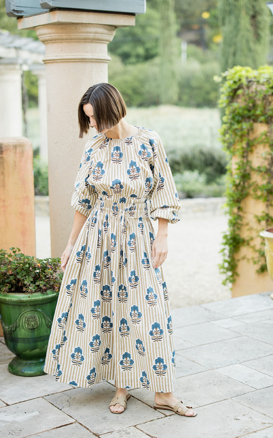 Newport Skirt Khaki Stripe Brown Navy Flower