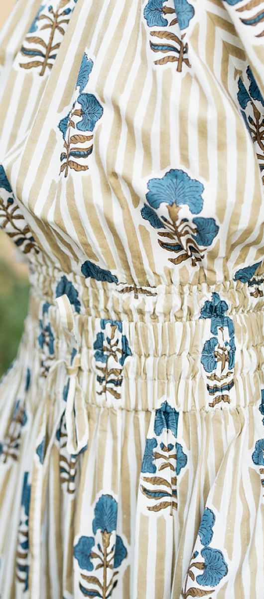 Newport Skirt Khaki Stripe Brown Navy Flower