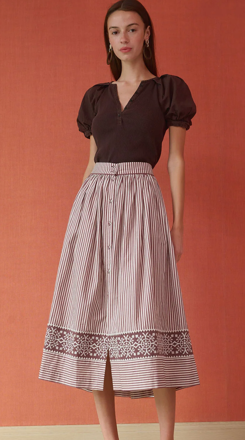 Colette Midi Skirt- Brown Stripes