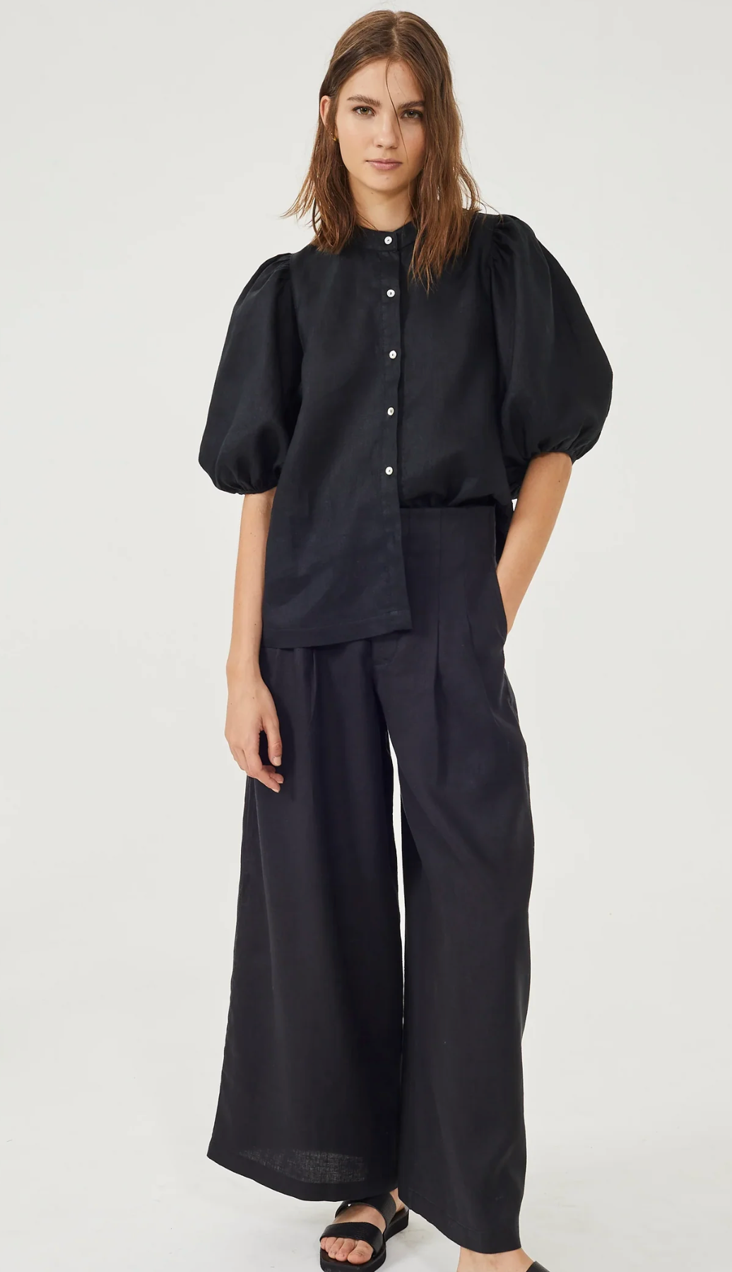 Culotte Linen Pants- Black