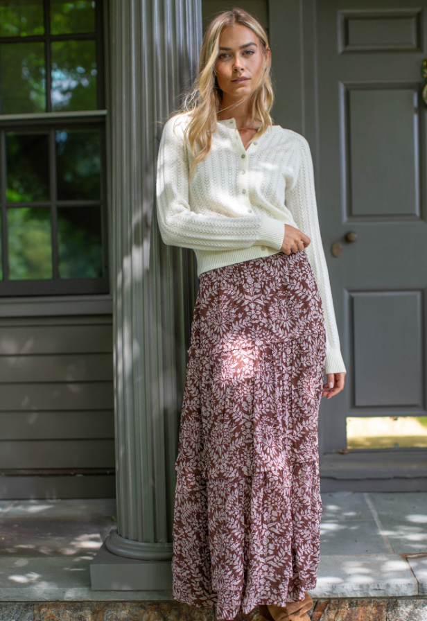 Brooklyn Chiffon Midi Skirt- Chocolate