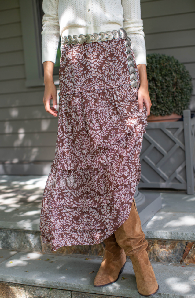 Brooklyn Chiffon Midi Skirt- Chocolate