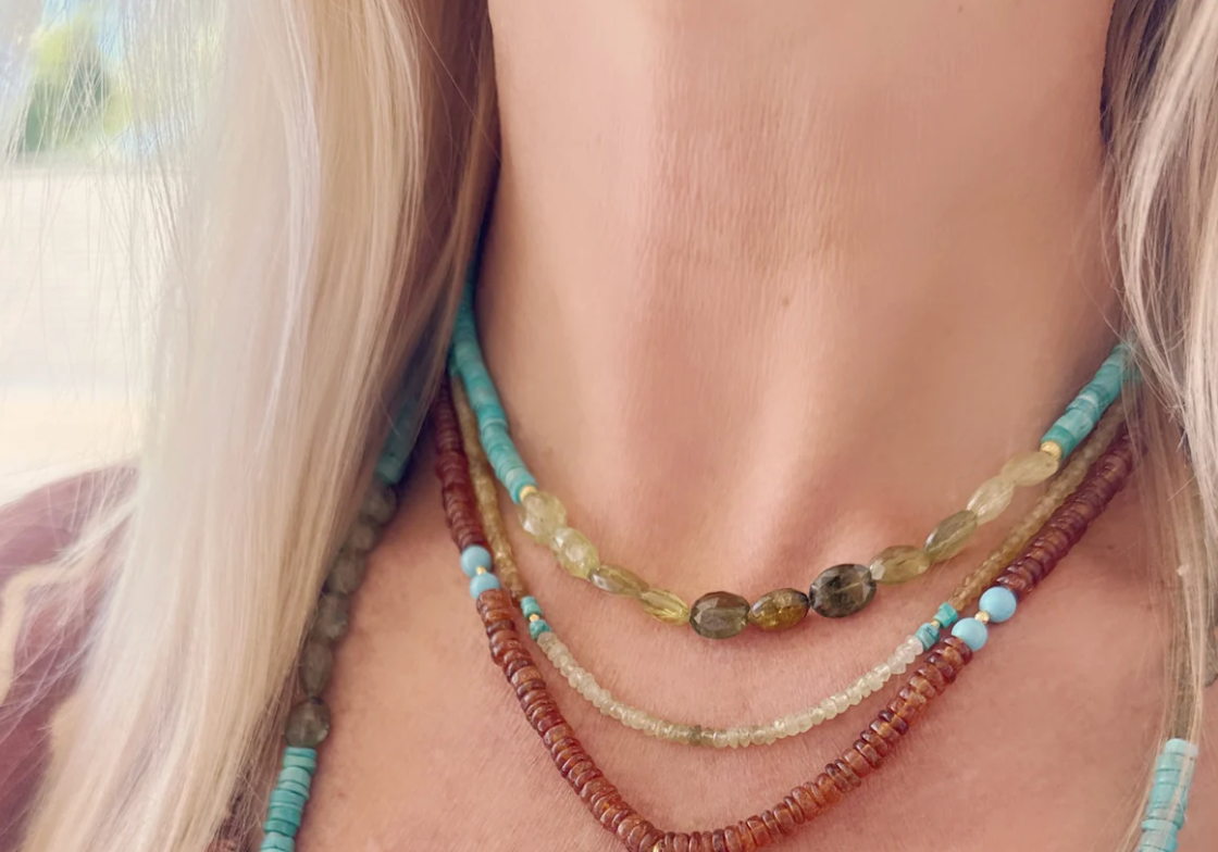 Grossular Garnet and Turquoise Necklace