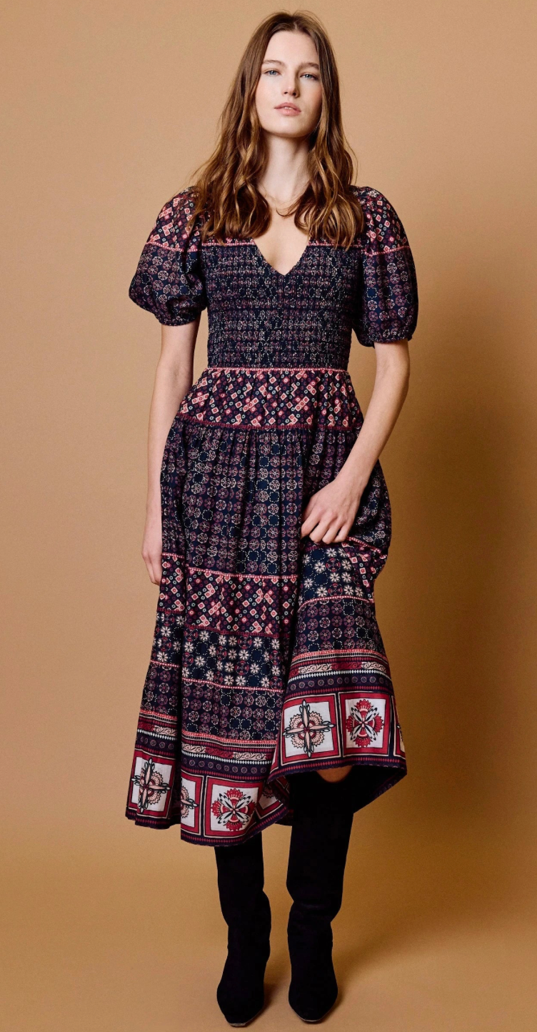 Nancy Midi Dress- Zocalo Rose Tan