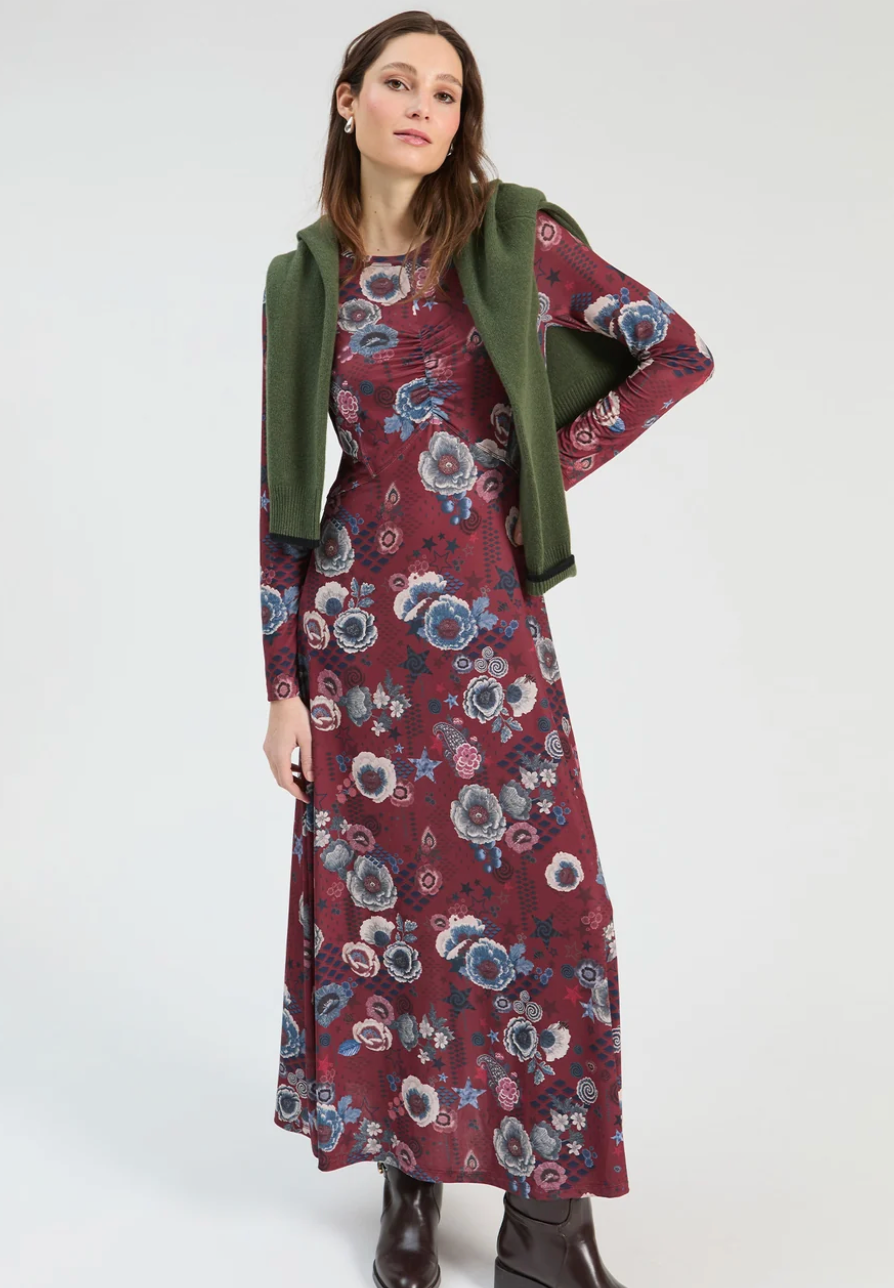 Long Burgundy Floral Dress