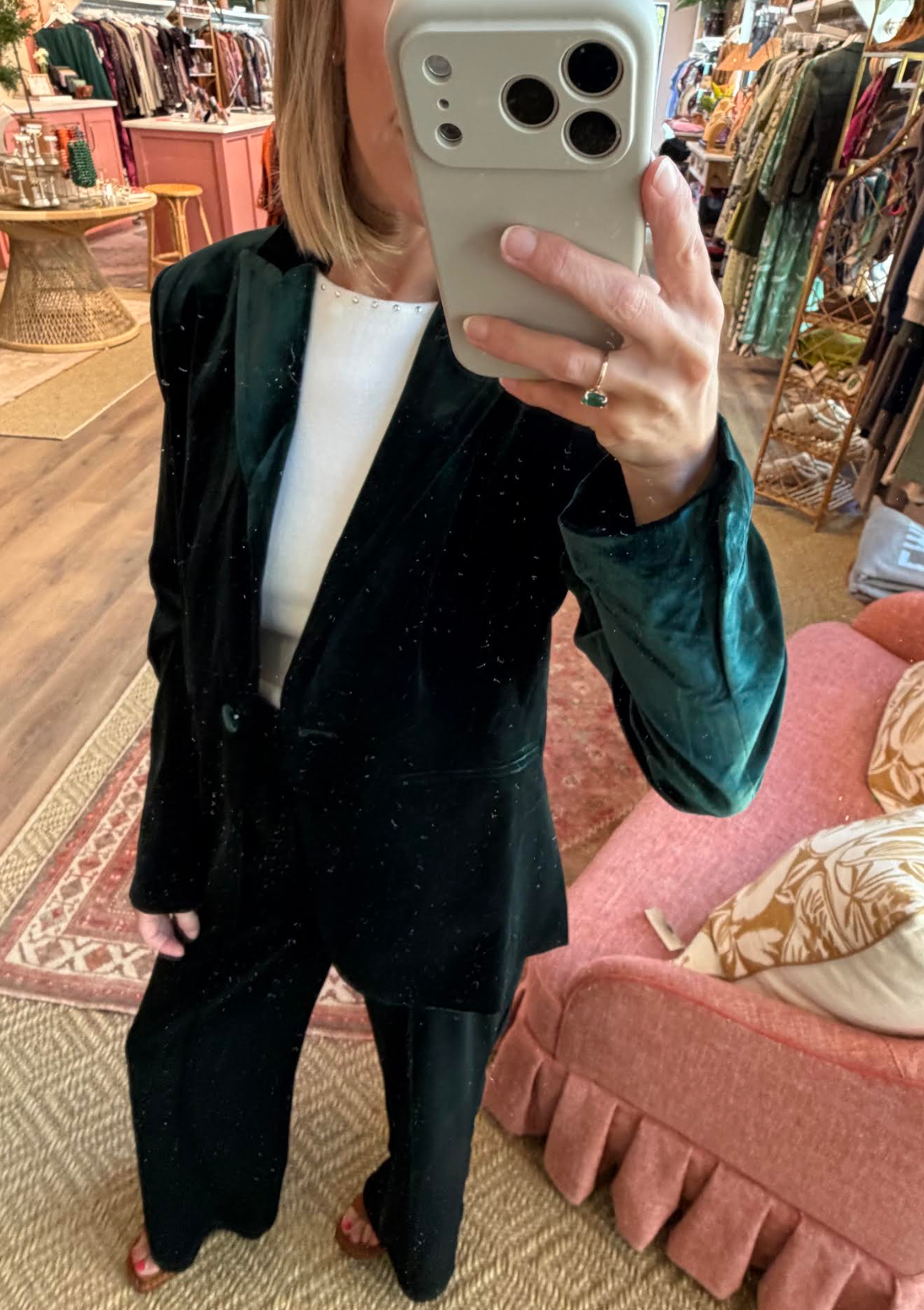 High Rise Flare Velvet Emerald Pants