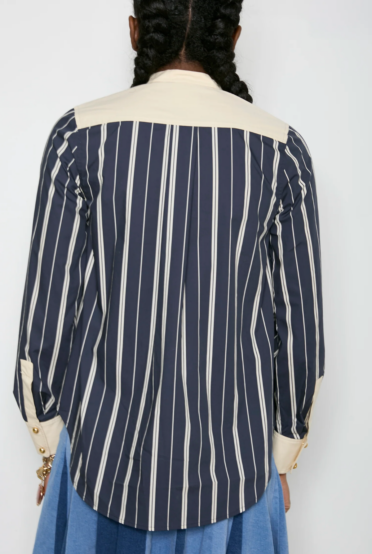 Contrast Bib Shirt- Indigo Stripes