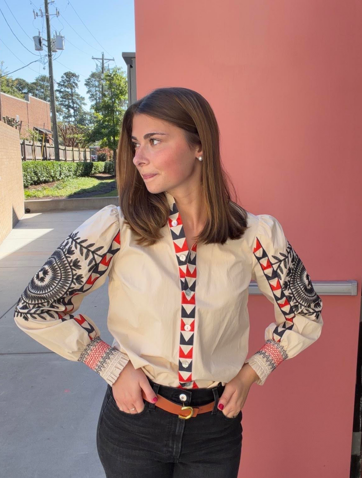 Embroidered Sleeve Shirt Vanilla Multi
