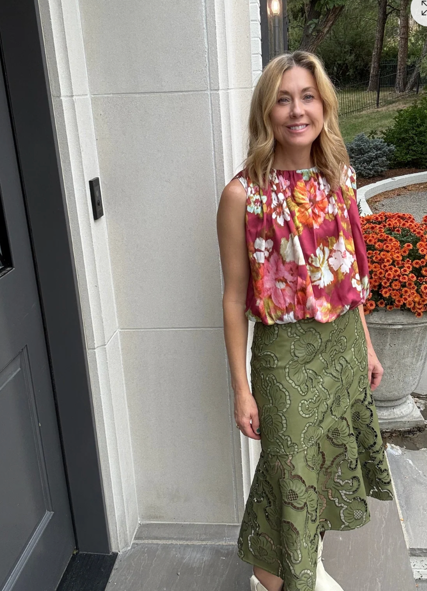 Pleated Red Floral Top