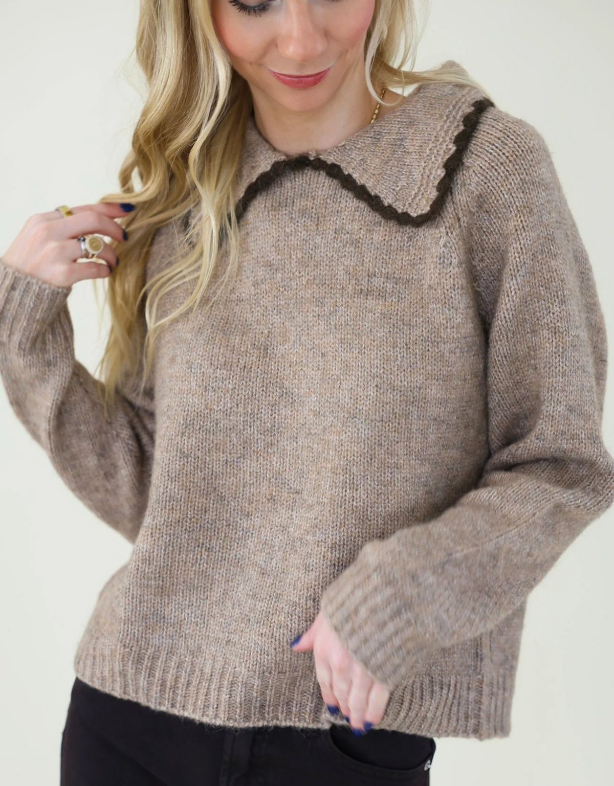 Contrast-Stitch Collar Sweater
