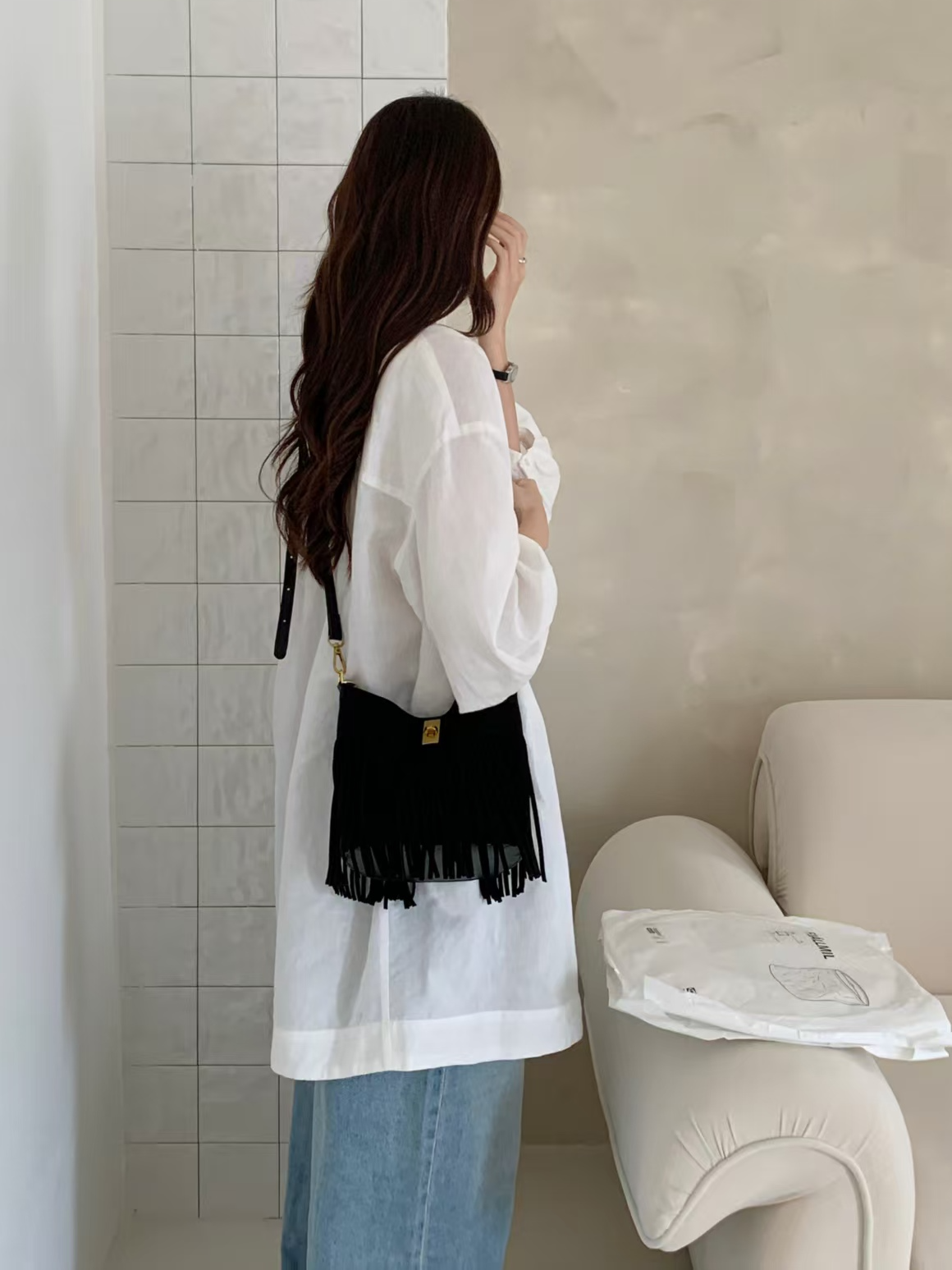 Suede-Like Microfiber Leather Crossbody Bucket Bag