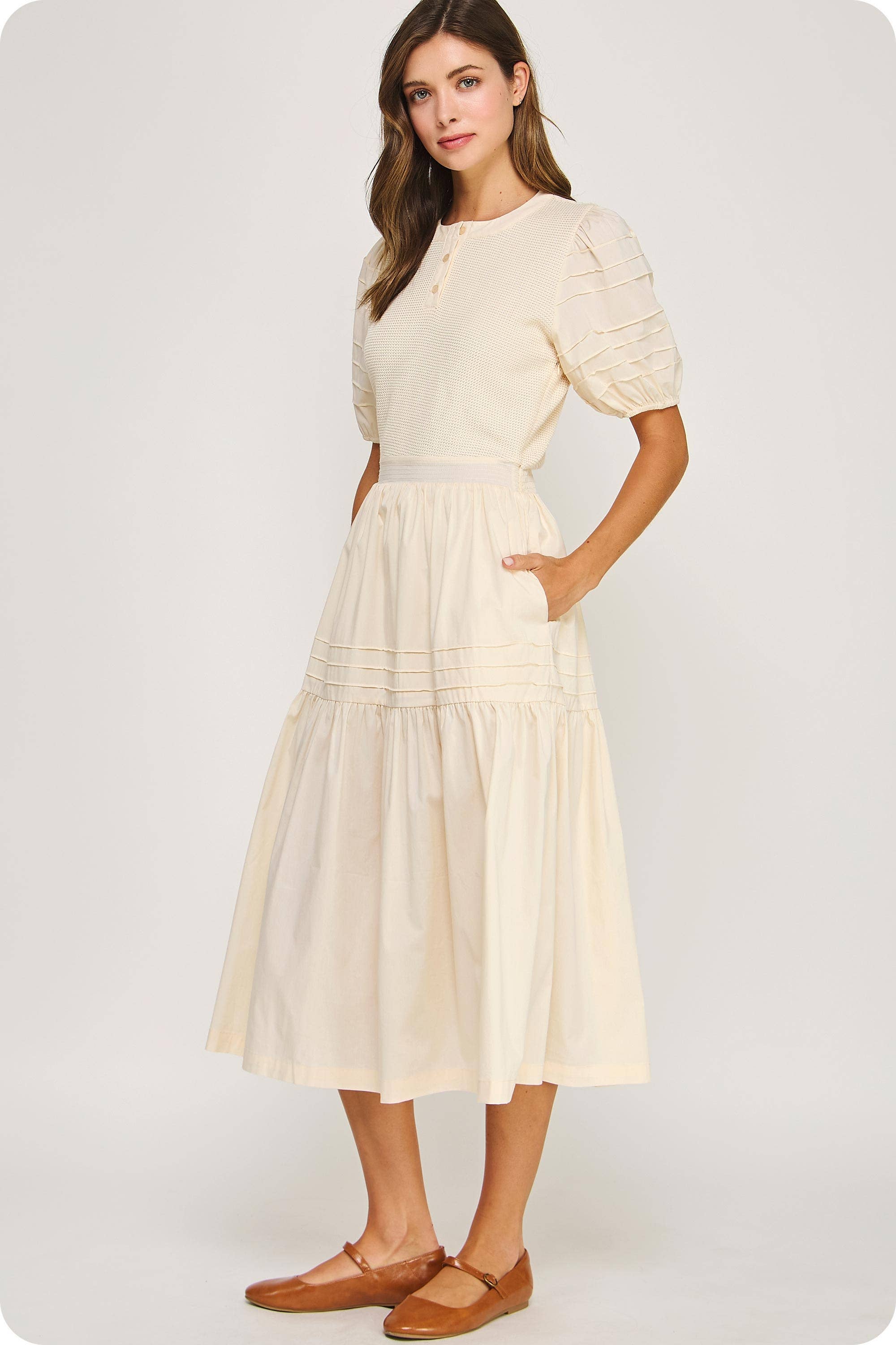 Cotton Mixed Media Midi Dress