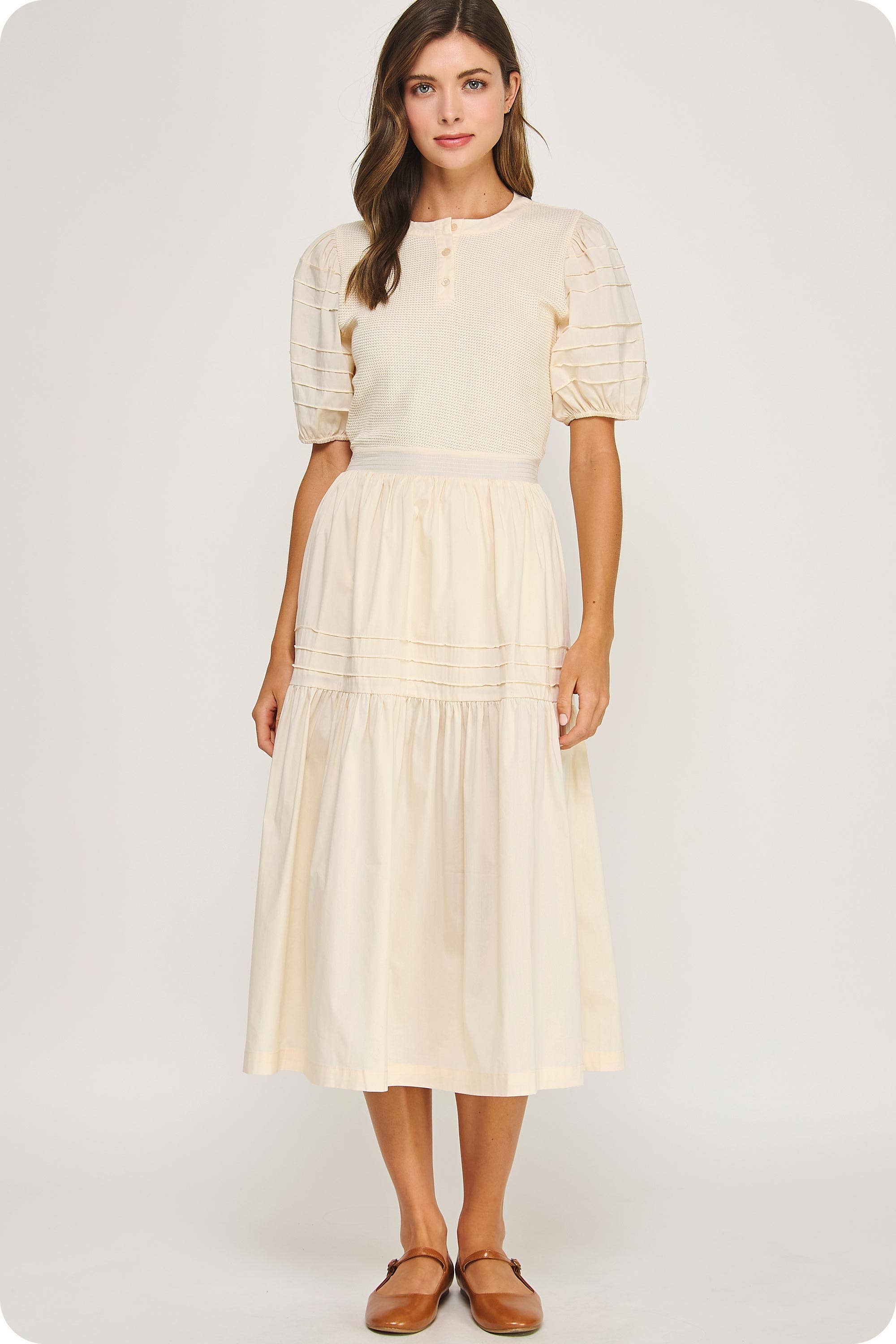Cotton Mixed Media Midi Dress