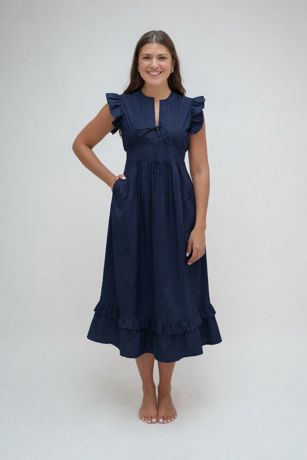 Camille Navy Flutter Sleeve Dress