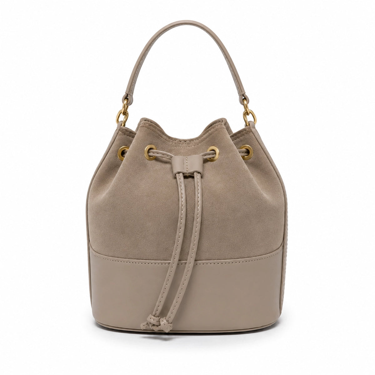 Leather and Suede Bucket Bag- Taupe
