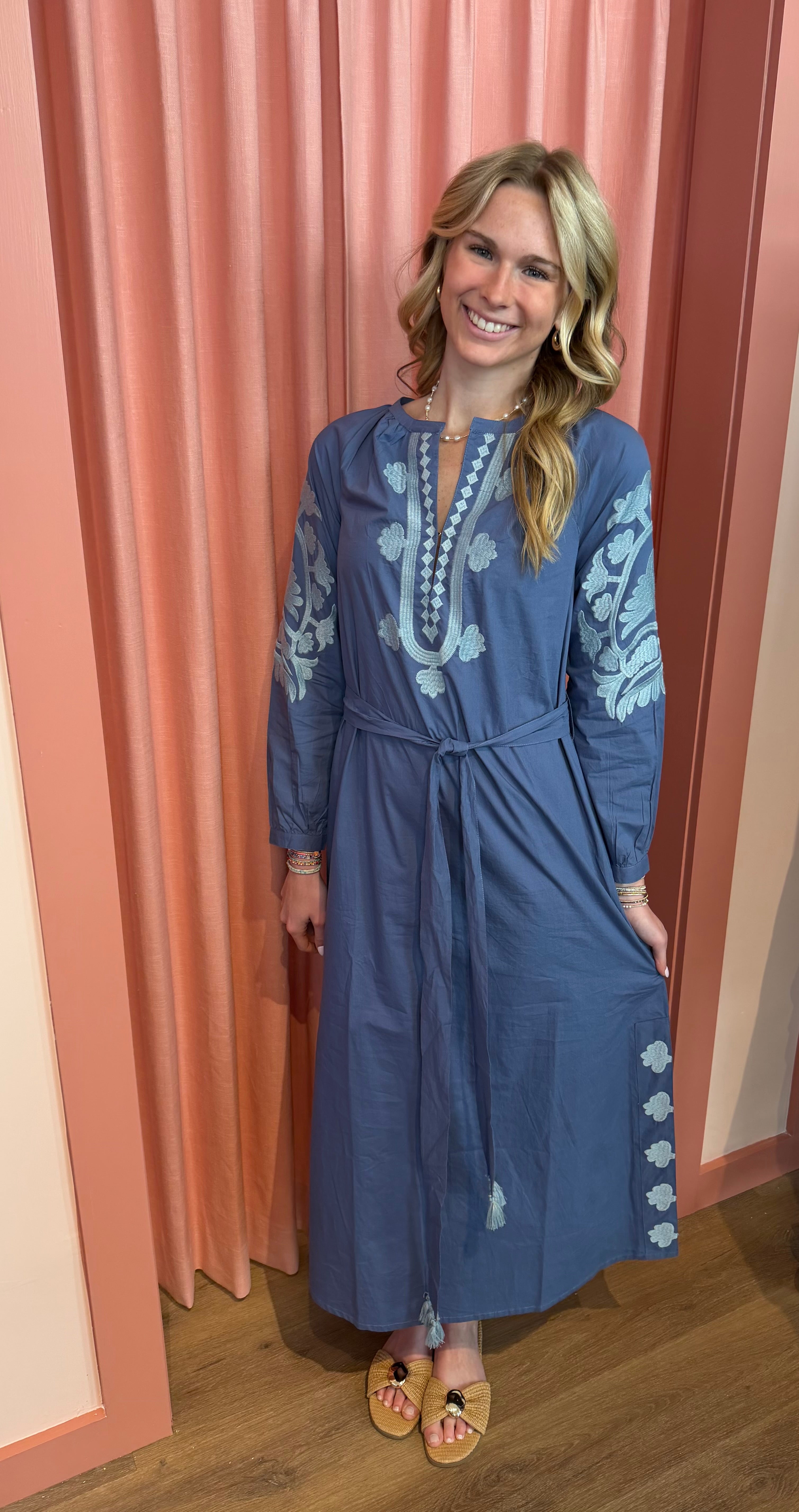 Jules Embroidered Caftan w/ embroidery in Marlin