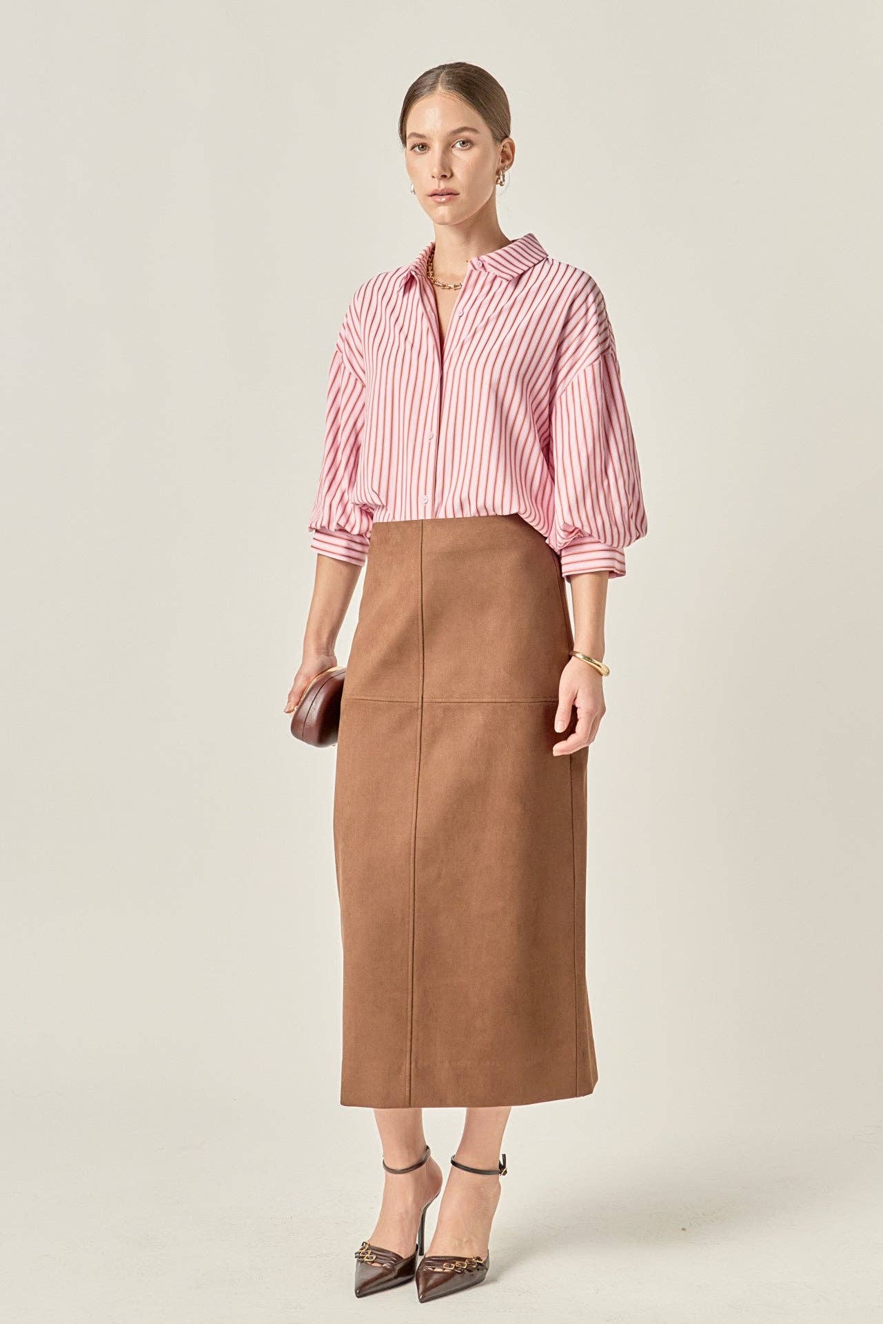 Classic Pinstripe Striped Balloon Sleeve Shirt