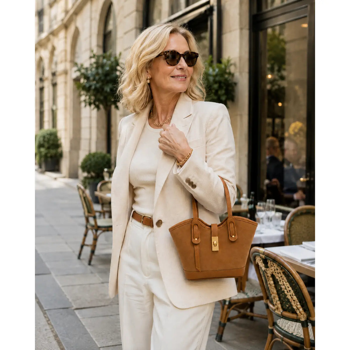 Leather and Suede Bag- Camel