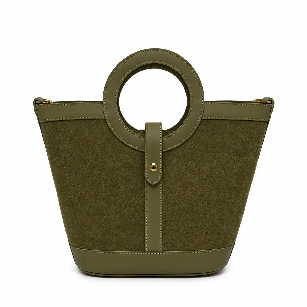 Leather and Suede Tote Bag- Olive