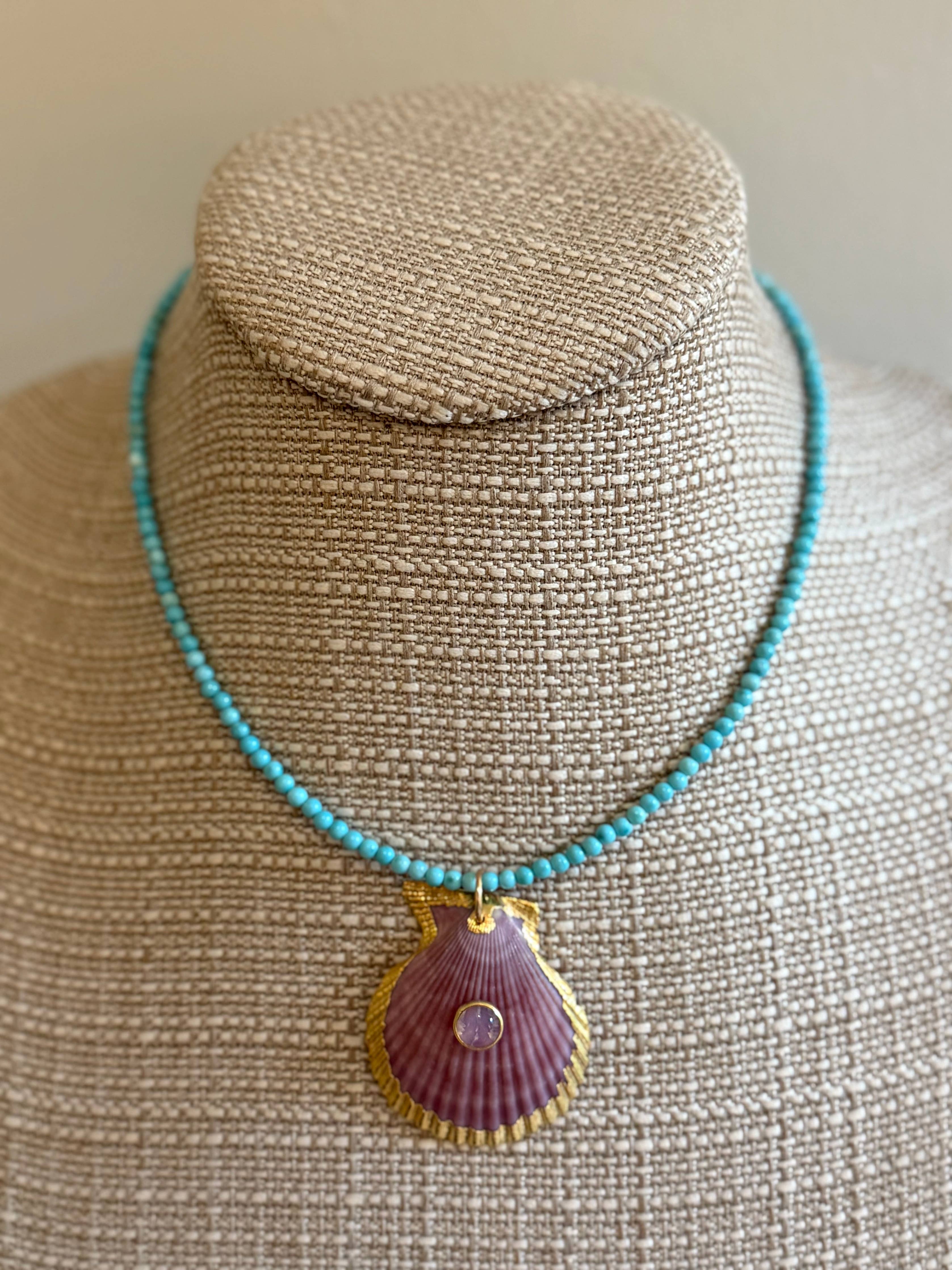 Turquoise Layering Necklace with Shell Gemstone Pendent