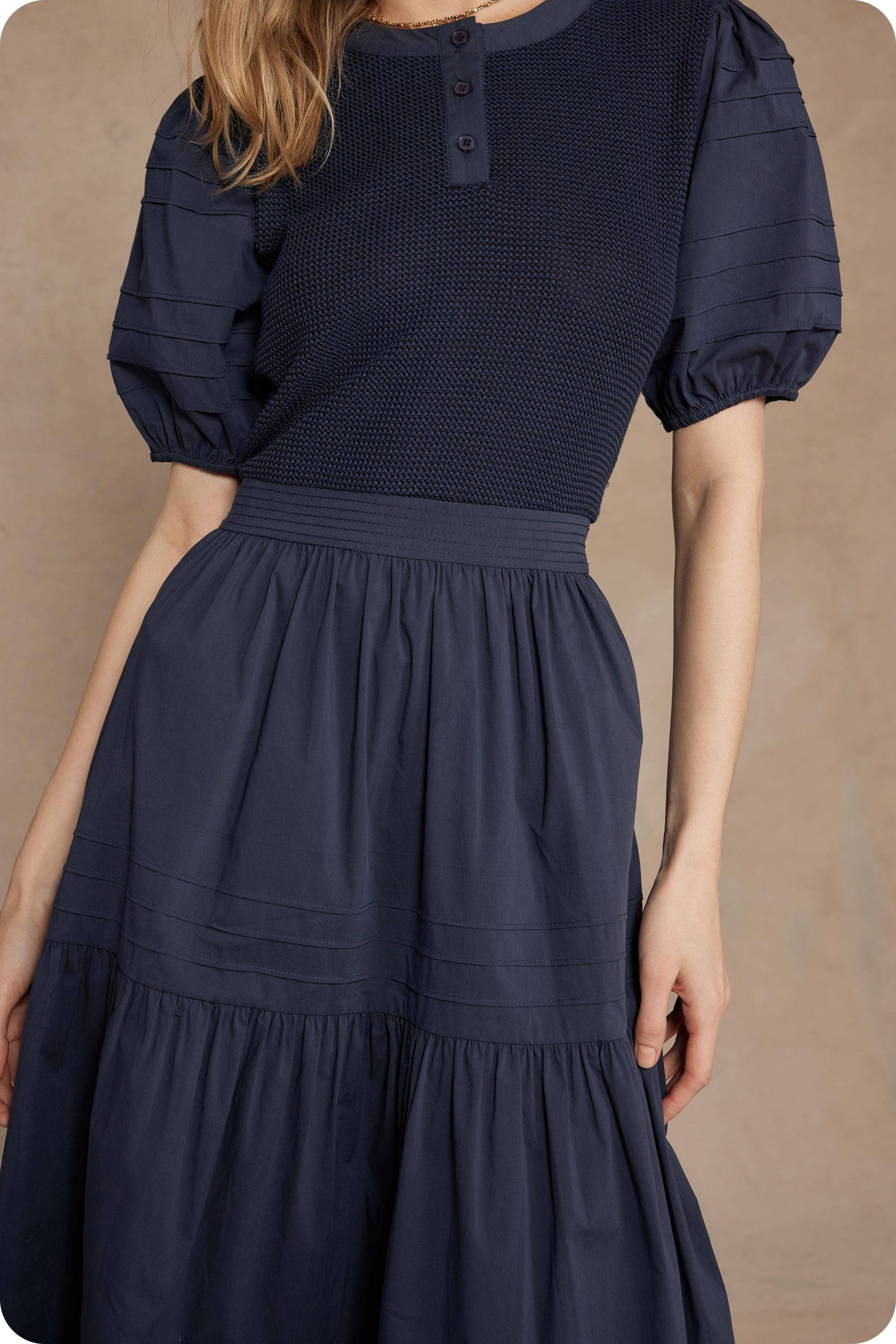 Cotton Mixed Media Midi Dress