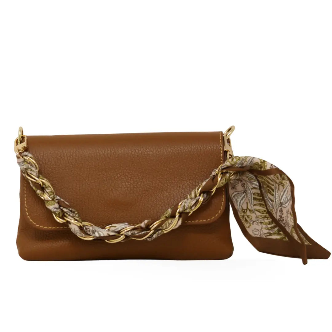 Leather Crossbody Clutch in Camel