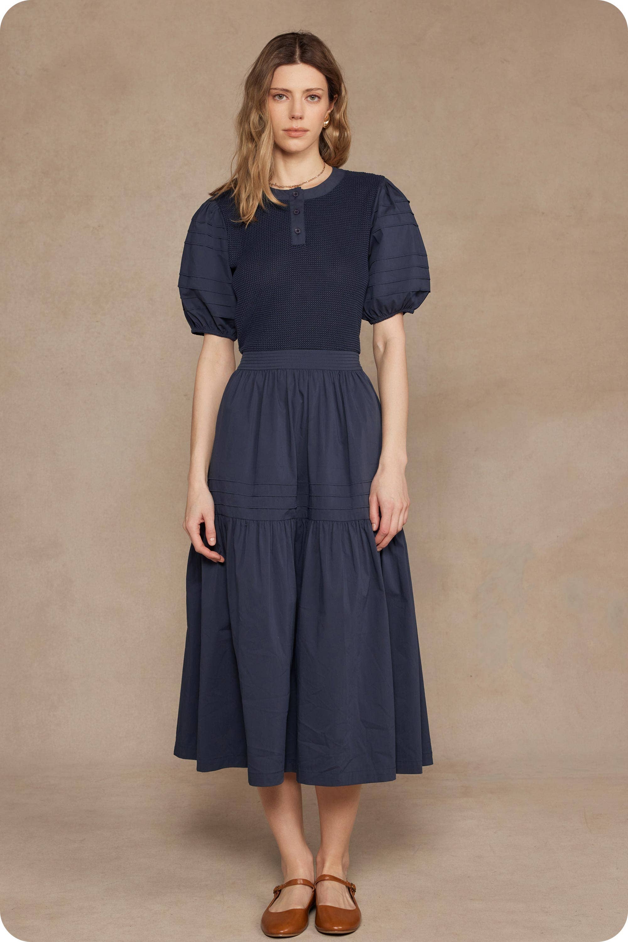 Cotton Mixed Media Midi Dress