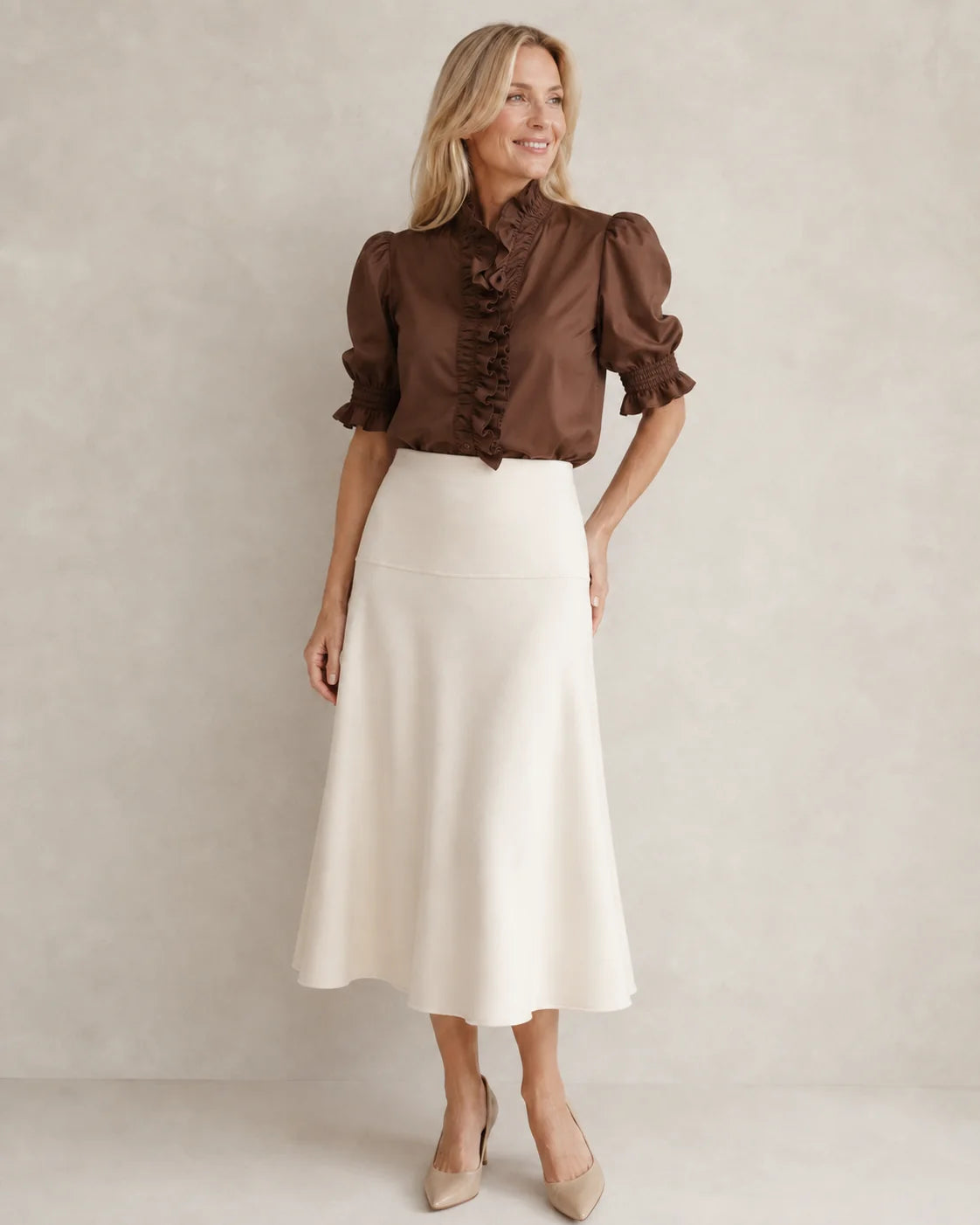 Nan Knit Midi Skirt in Cream