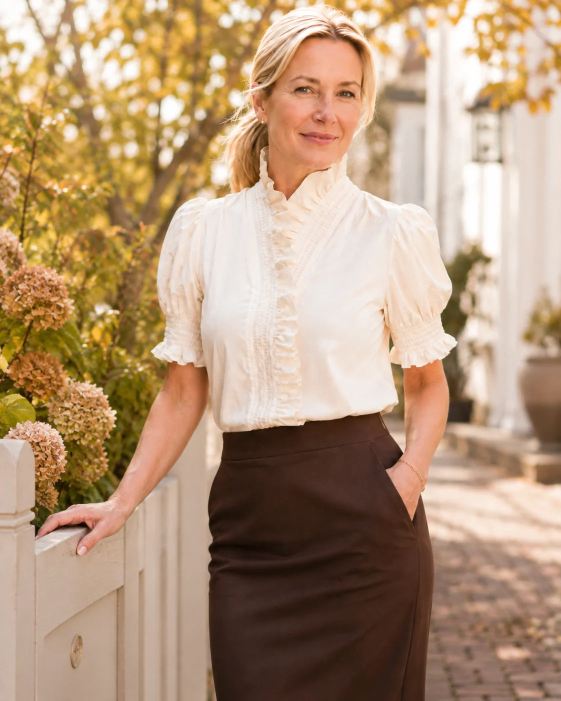 Kiki Ruffle Cotton Shirt in Cream