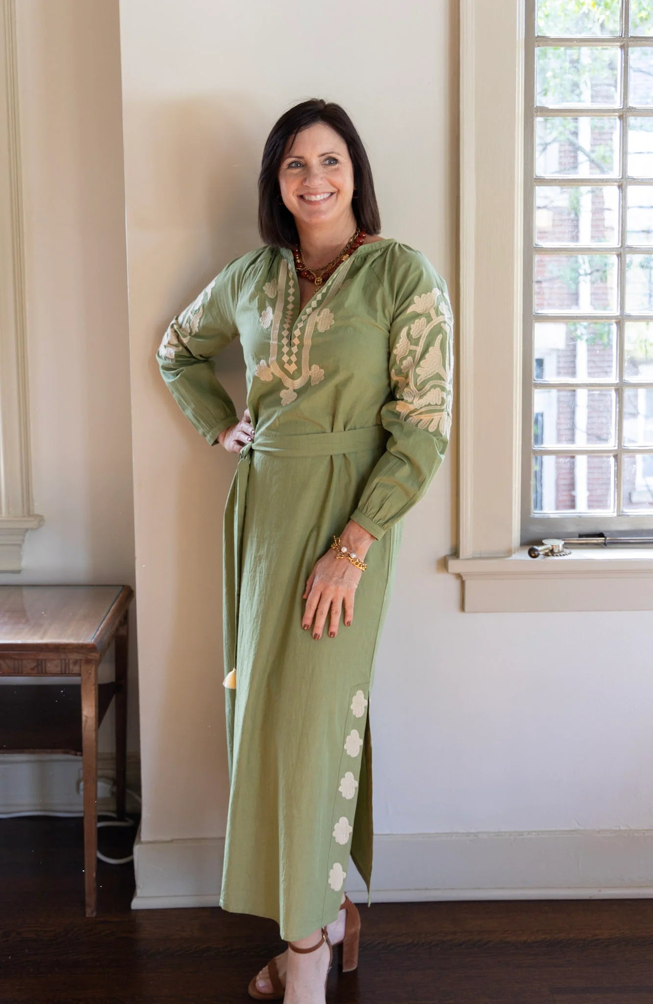 Jules Embroidered Caftan w/ Embroidery in Smoke