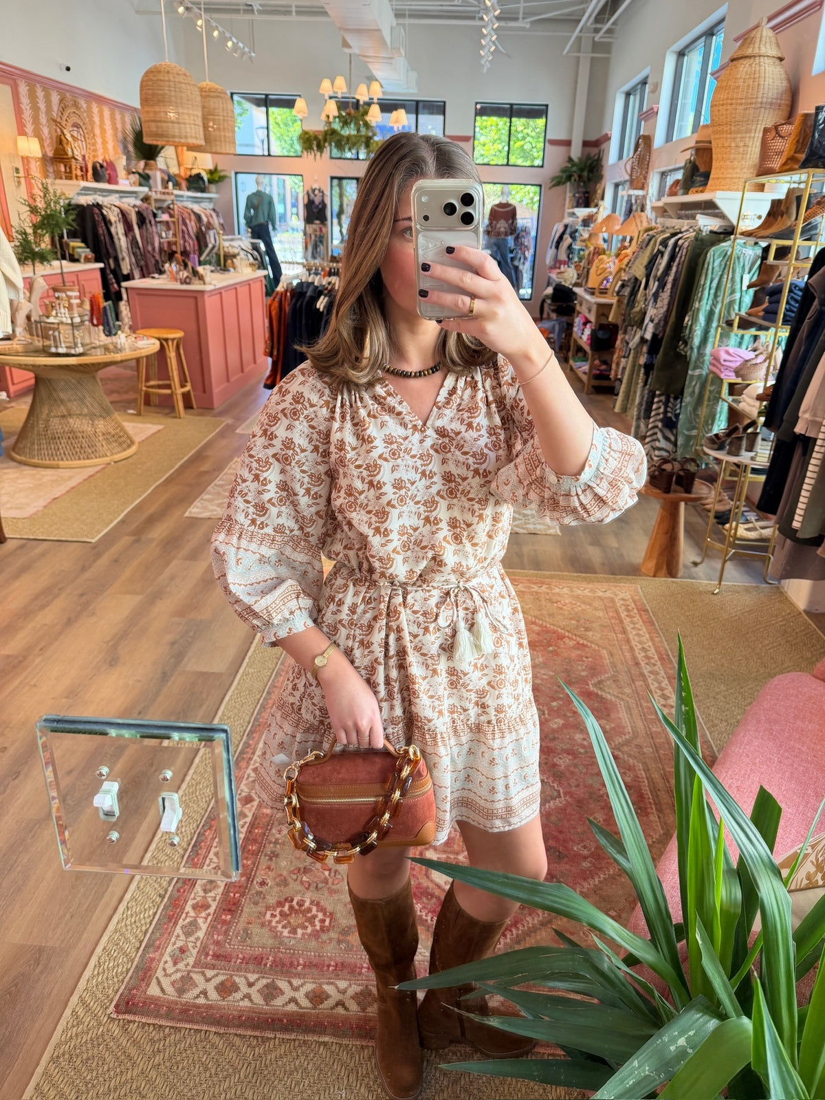 Taylor Cotton Voile Dress- Mocha Print