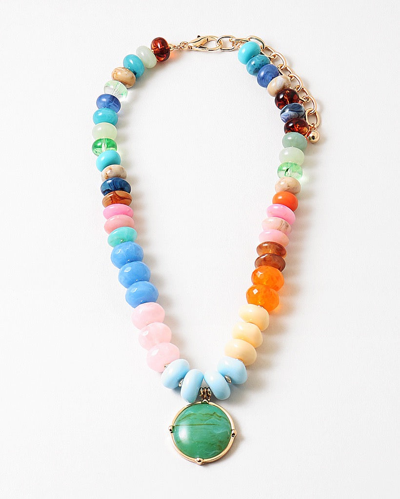Rainbow Beaded with Turquoise Pendant
