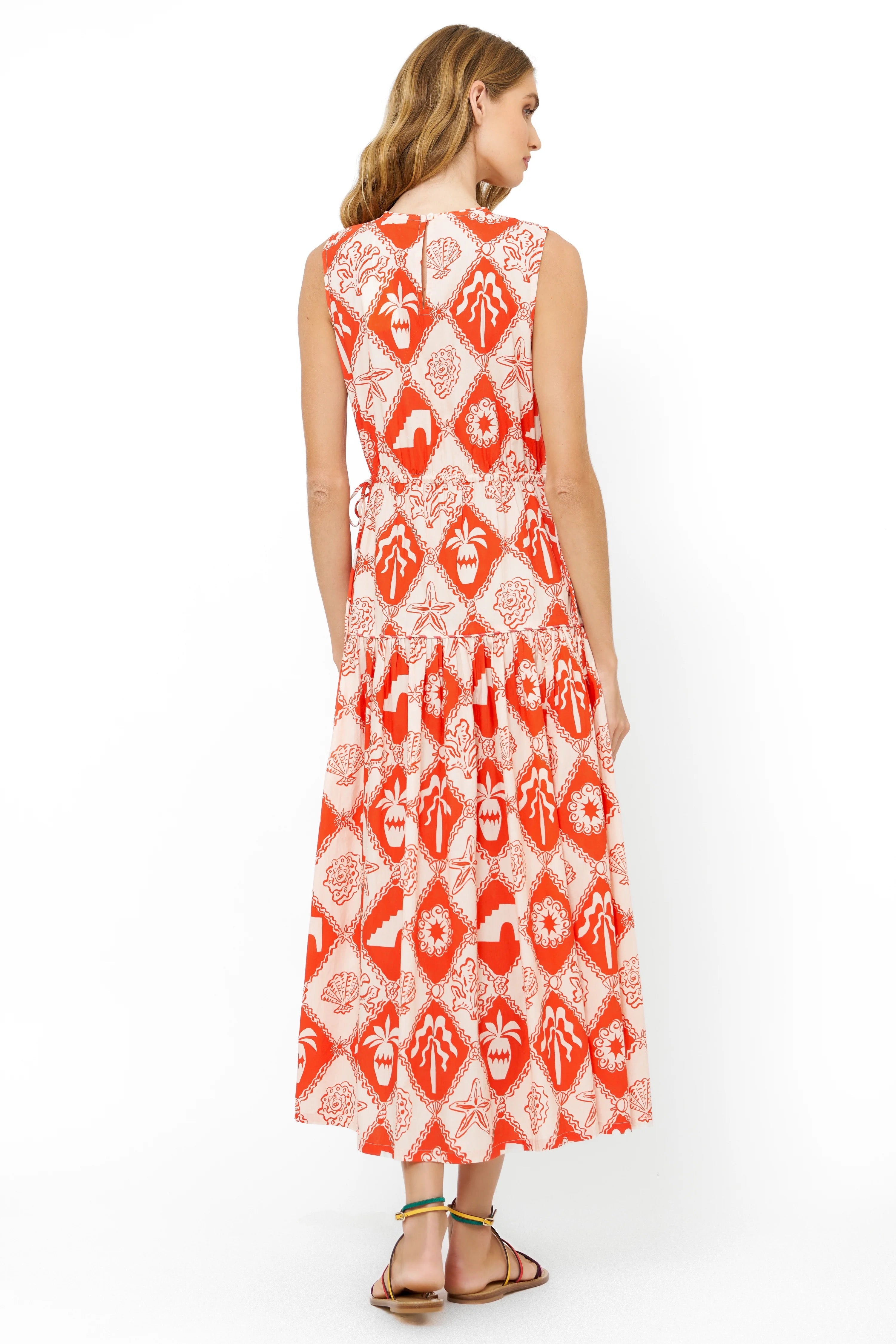 SLEEVELESS PIPED MAXI- ASTERIAS RED