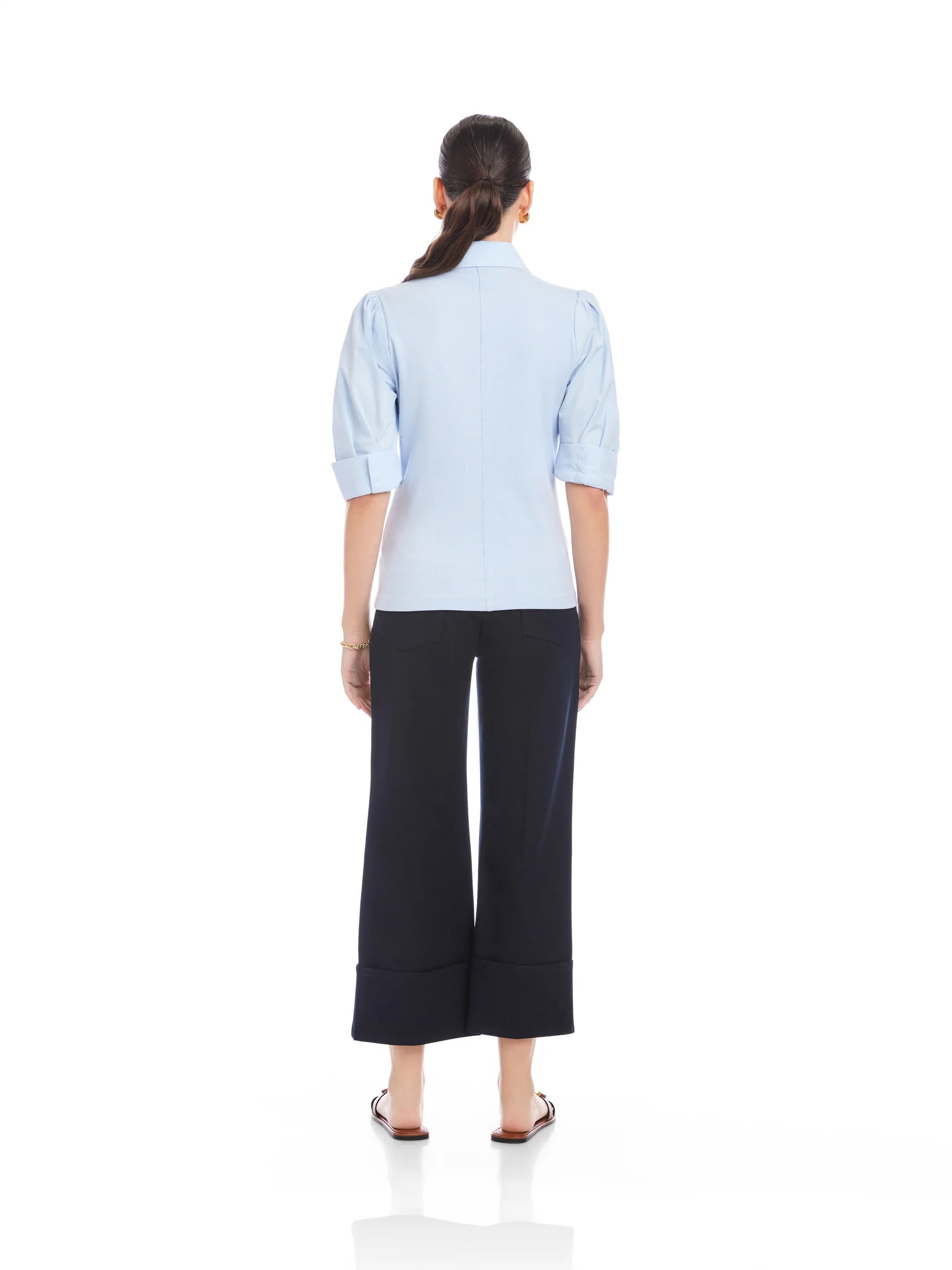 CAMDEN CONTRAST PLEAT SLEEVE HENLEY TOP