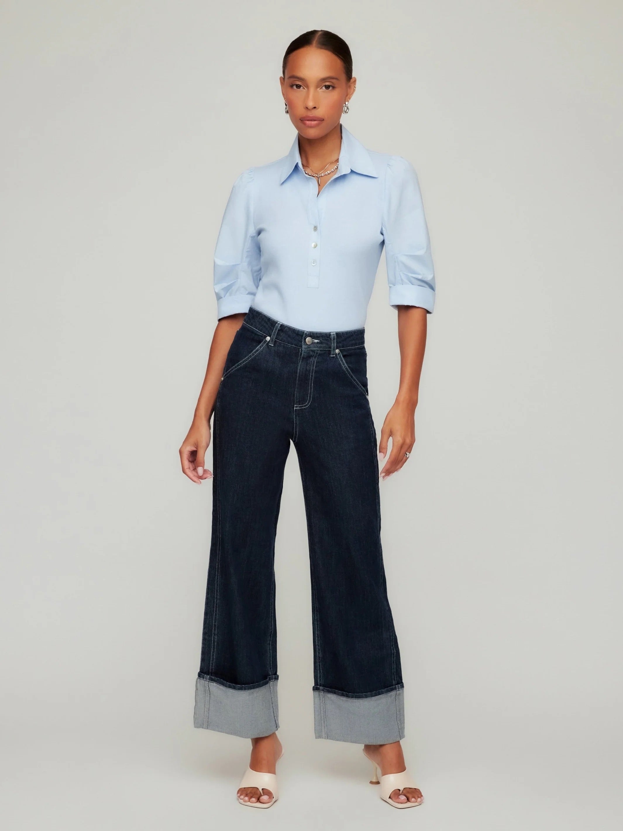 CAMDEN CONTRAST PLEAT SLEEVE HENLEY TOP