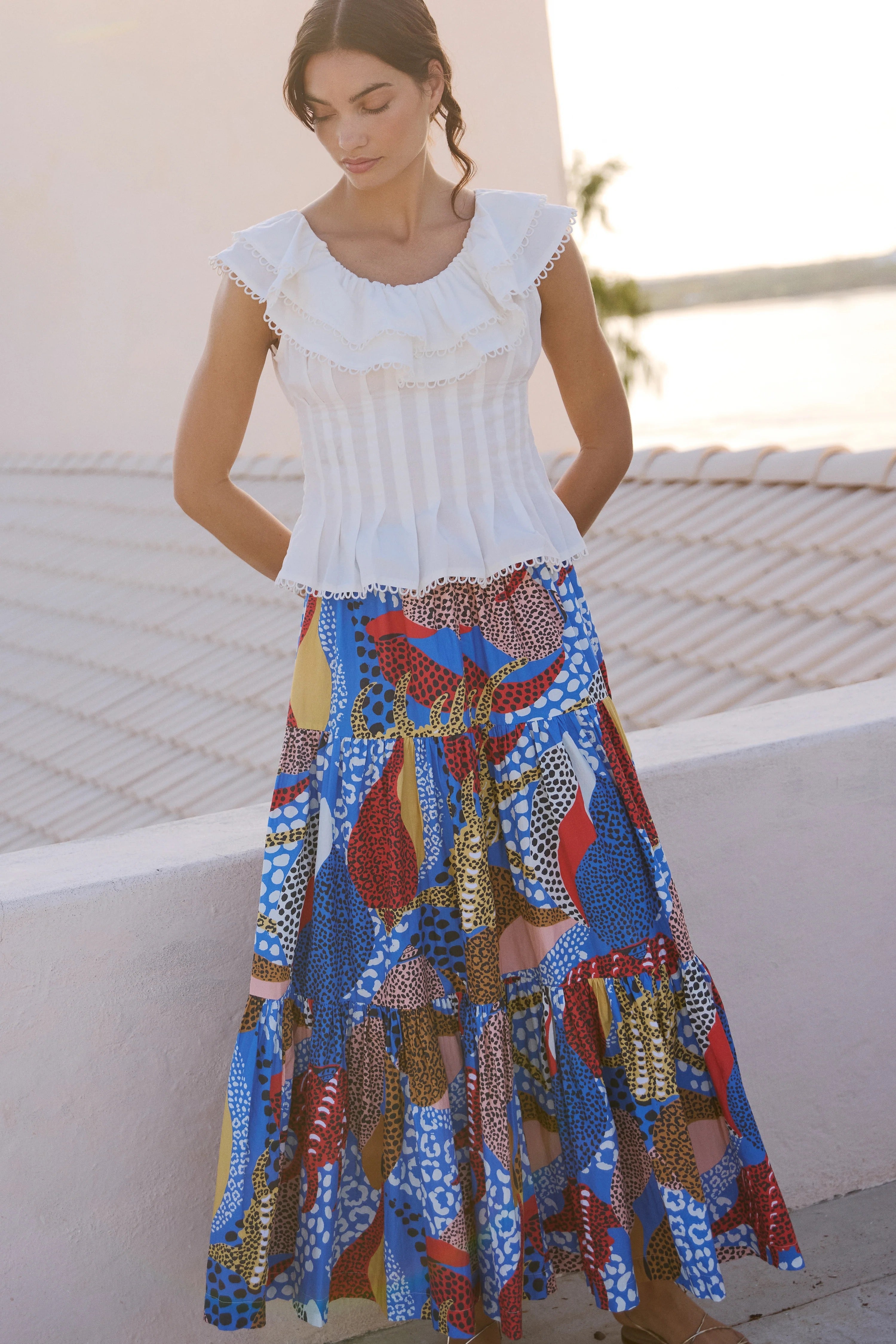 TIERED MAXI SKIRT- NAUTILUS BLUE