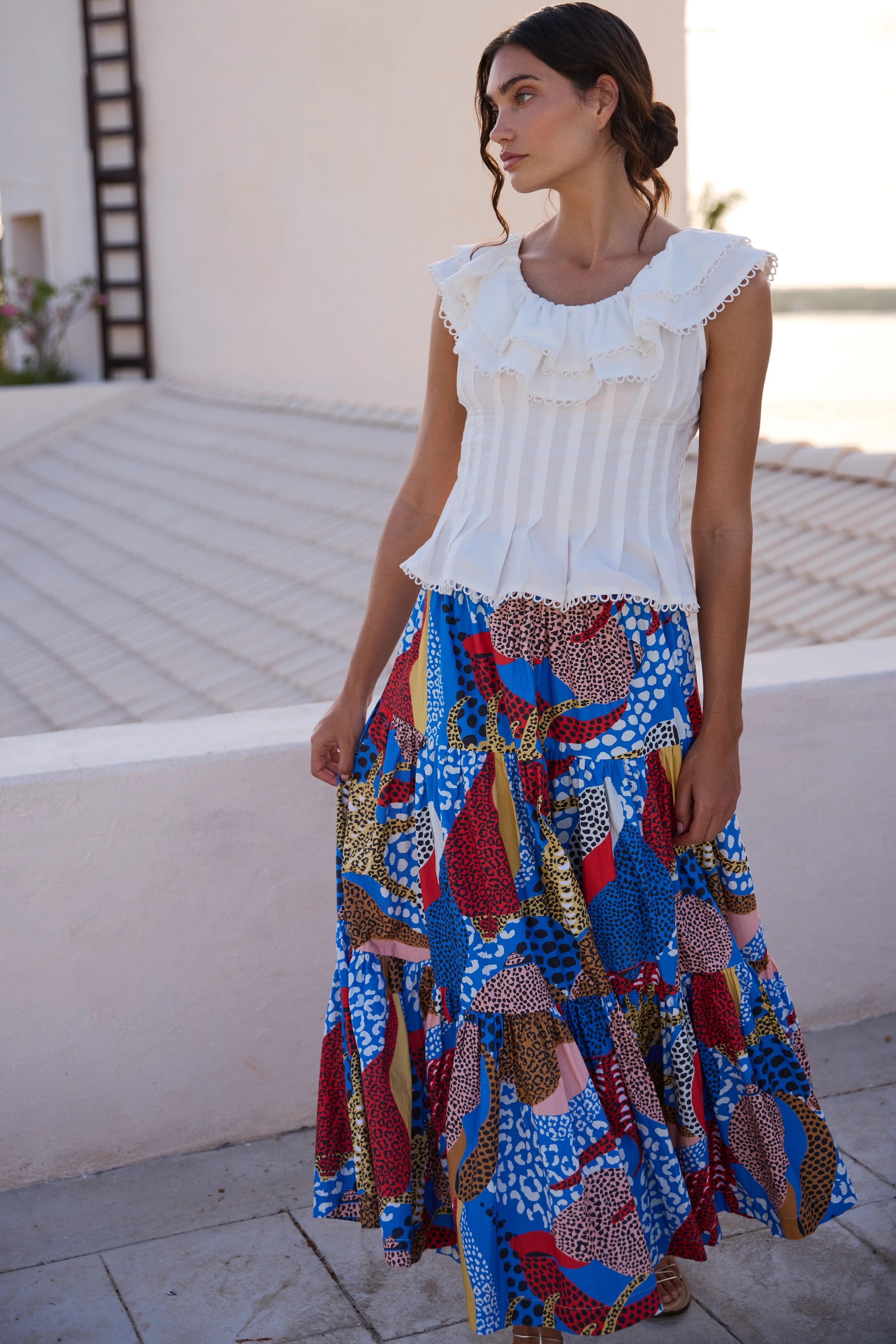 TIERED MAXI SKIRT- NAUTILUS BLUE