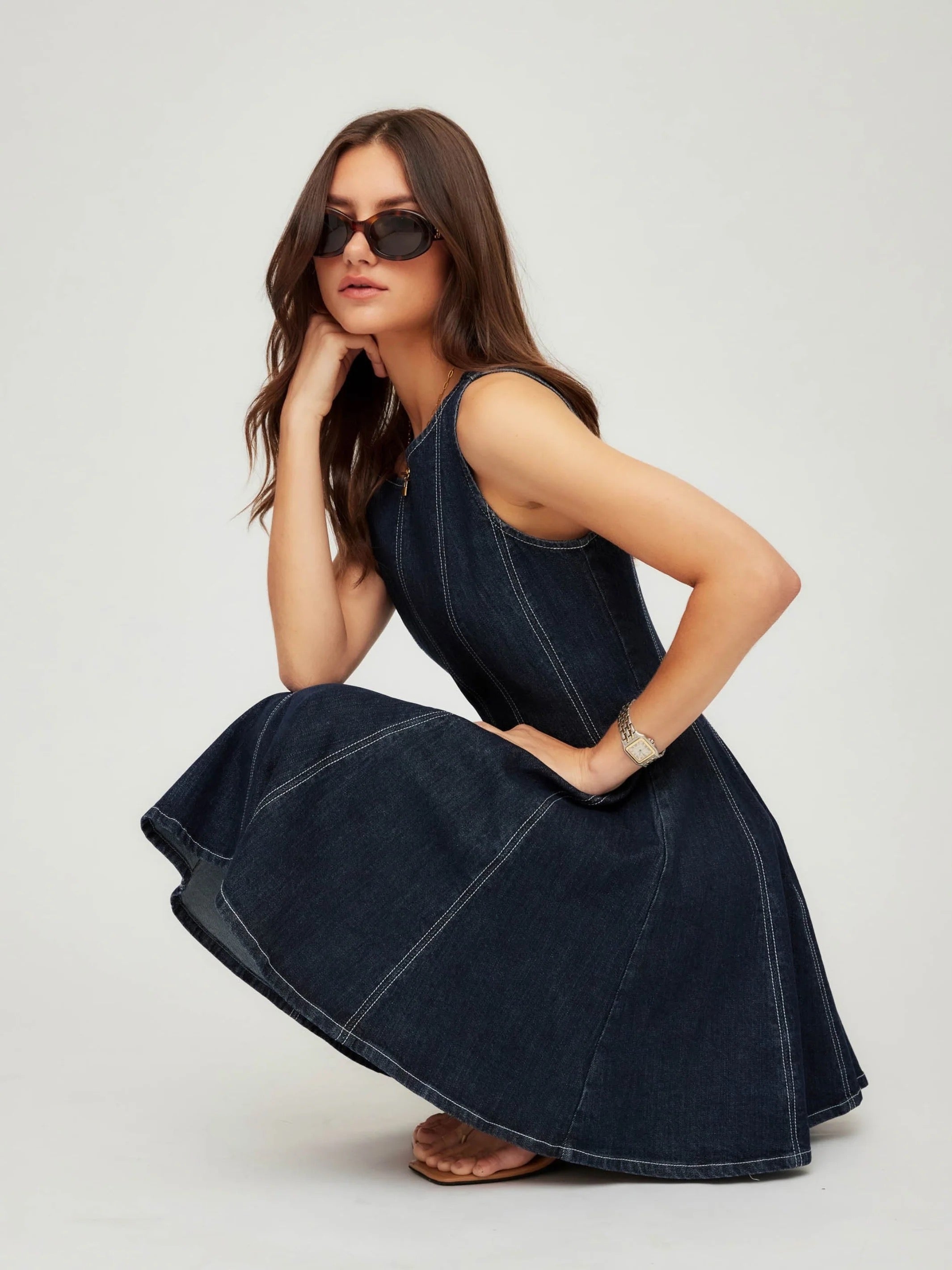 DARLA CONTRAST STITCH DENIM DRESS