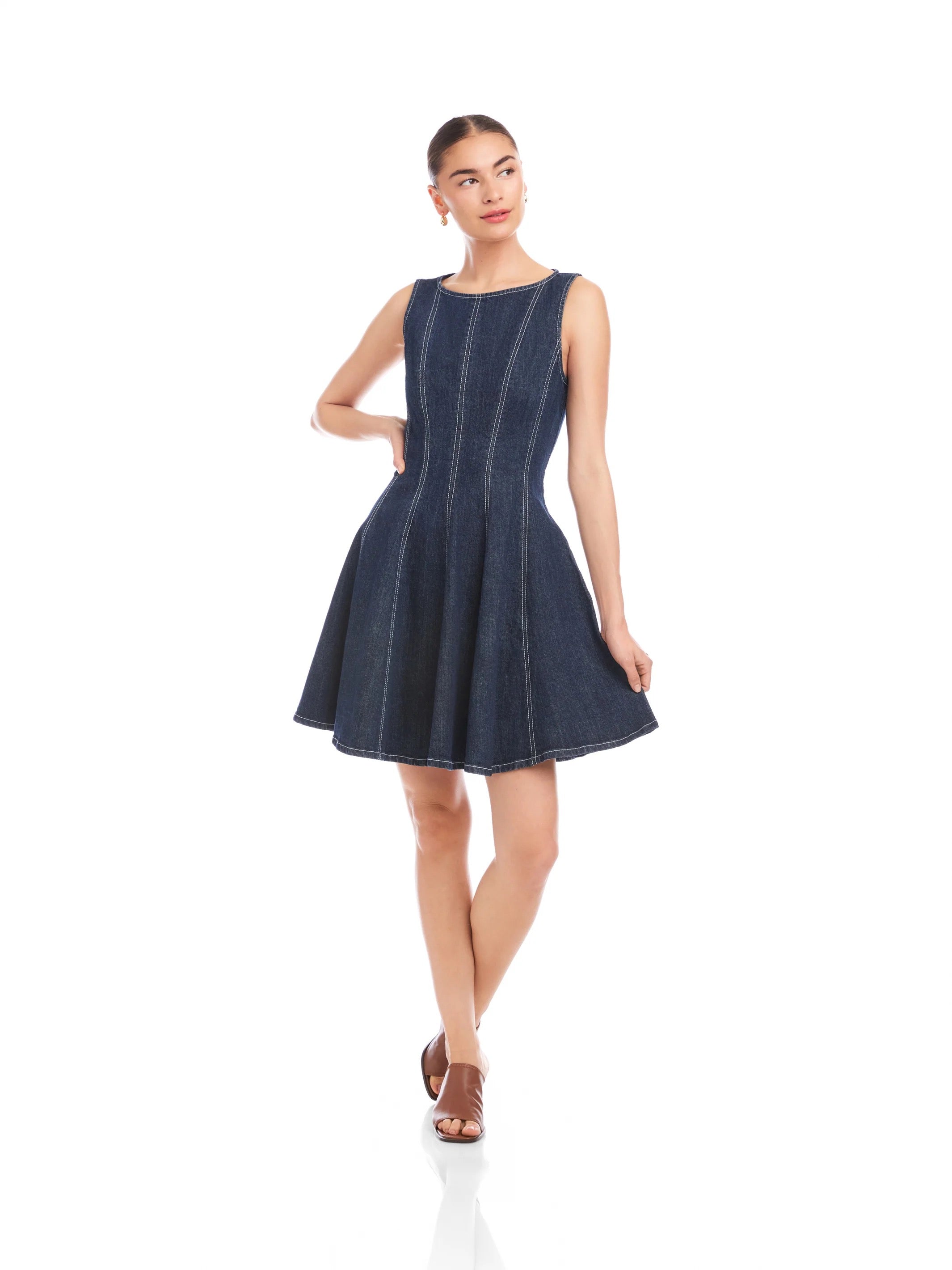 DARLA CONTRAST STITCH DENIM DRESS