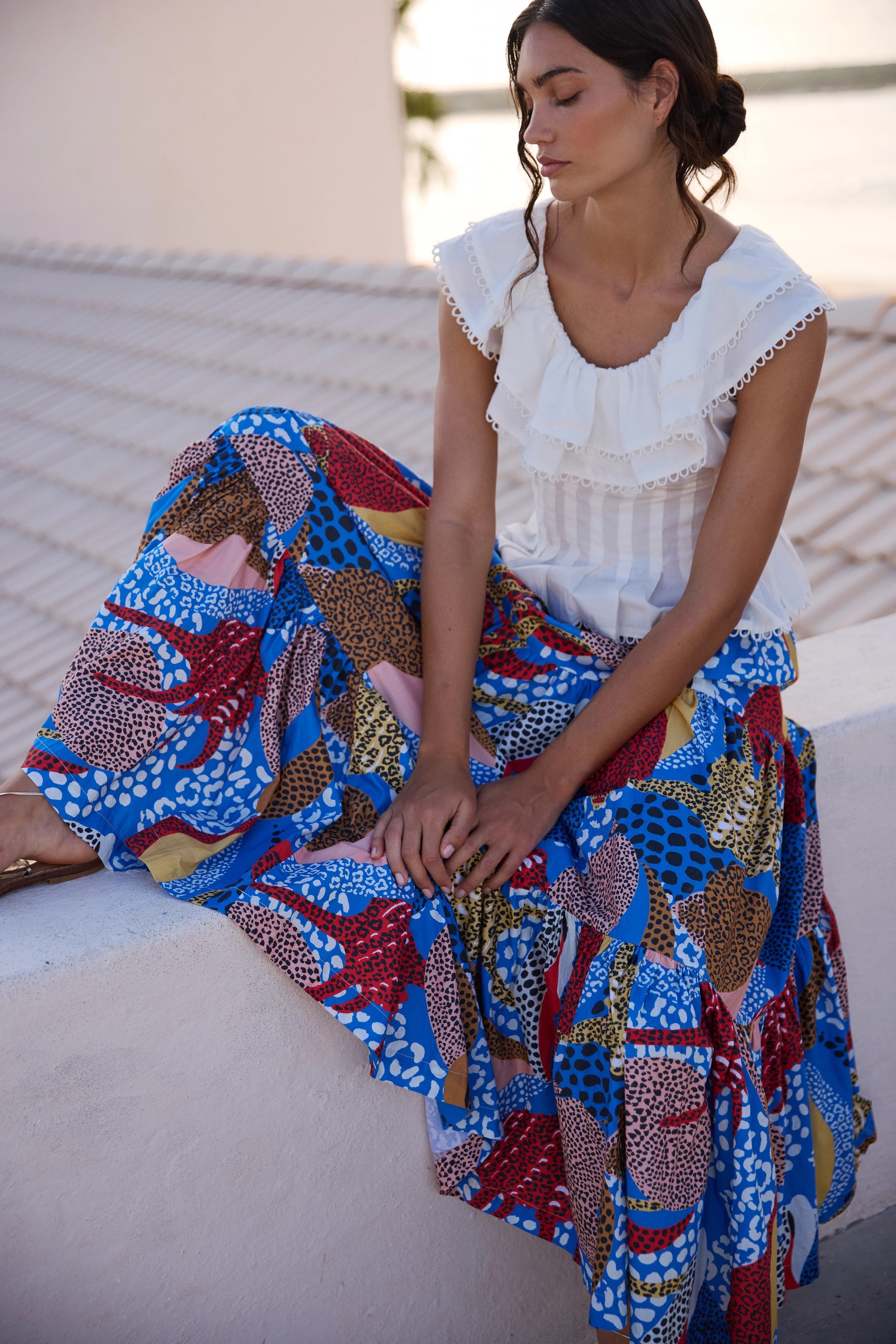 TIERED MAXI SKIRT- NAUTILUS BLUE