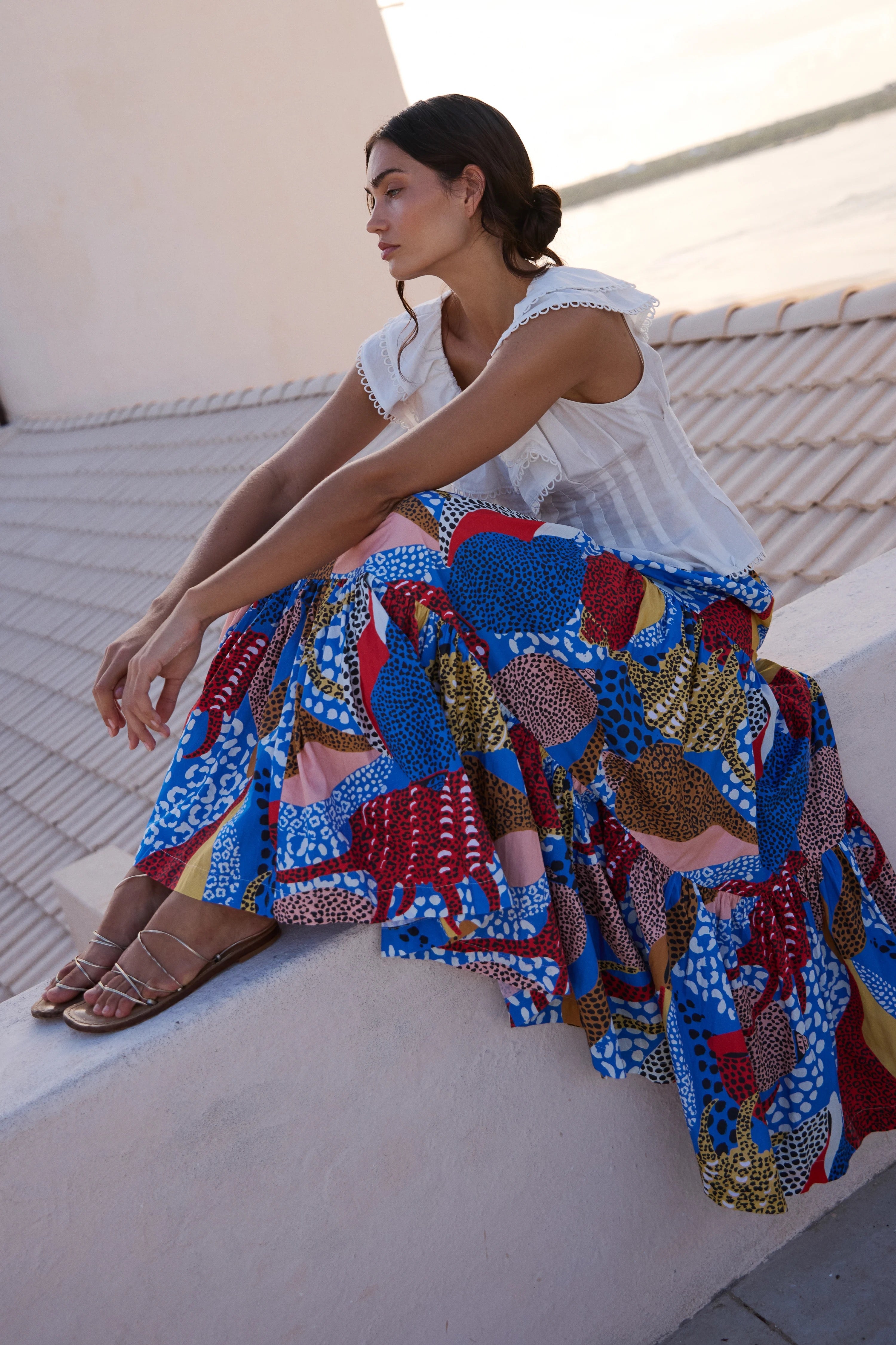 TIERED MAXI SKIRT- NAUTILUS BLUE