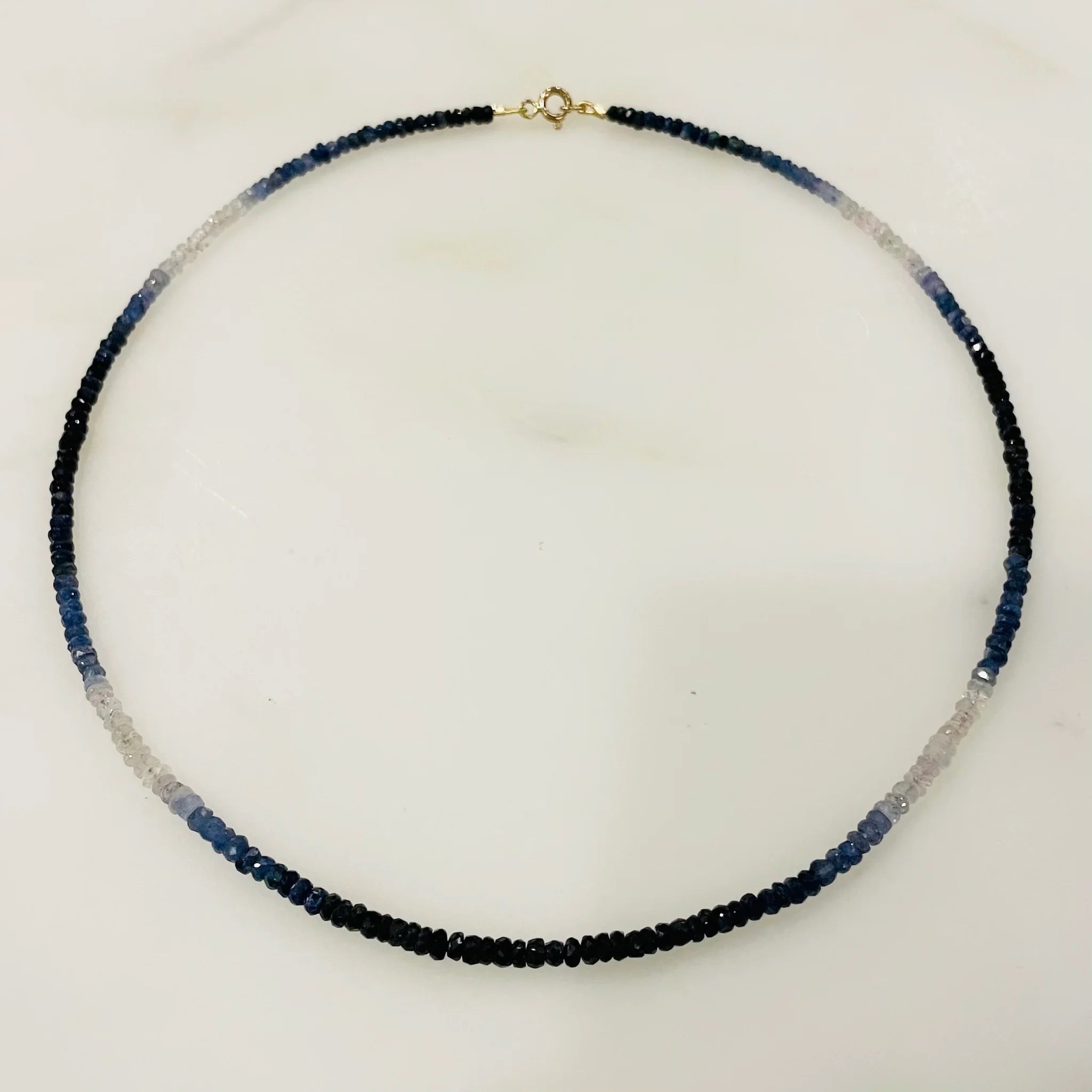 Shaded Blue Sapphire Heishi Cut Necklace