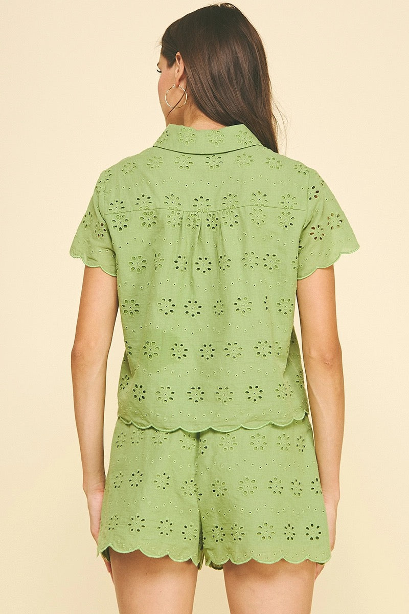 Eyelet Detailed Button Down Shirt
